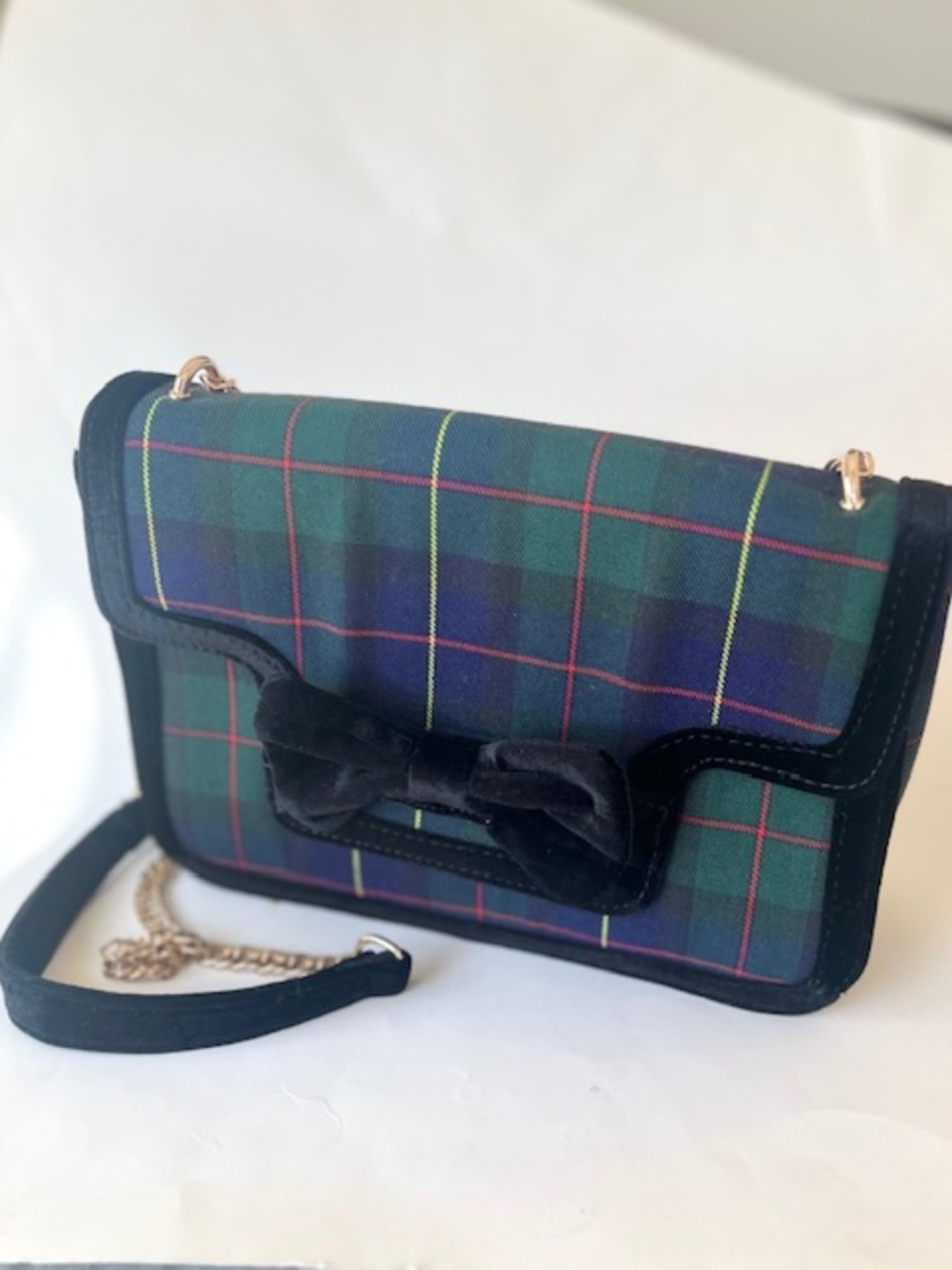 The Design Lab Lord & Taylor green and Blue Plaid Flap Crossbody